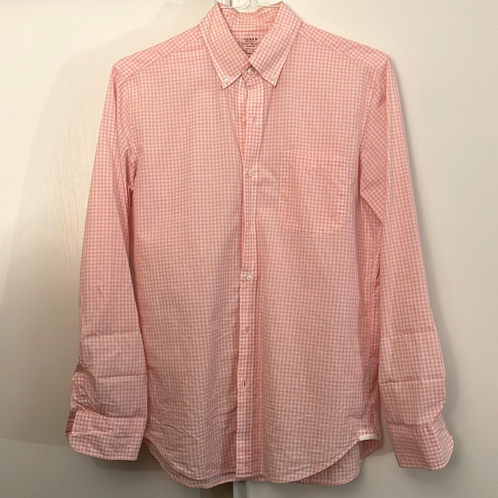 J. Crew Medium 100% Cotton Pink Gingham Slim Button-Down